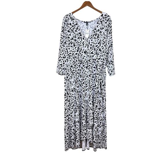 Lane Bryant NWT Black & White Print Jersey Knit Stretch Faux Wrap Maxi Dress - Picture 8 of 12